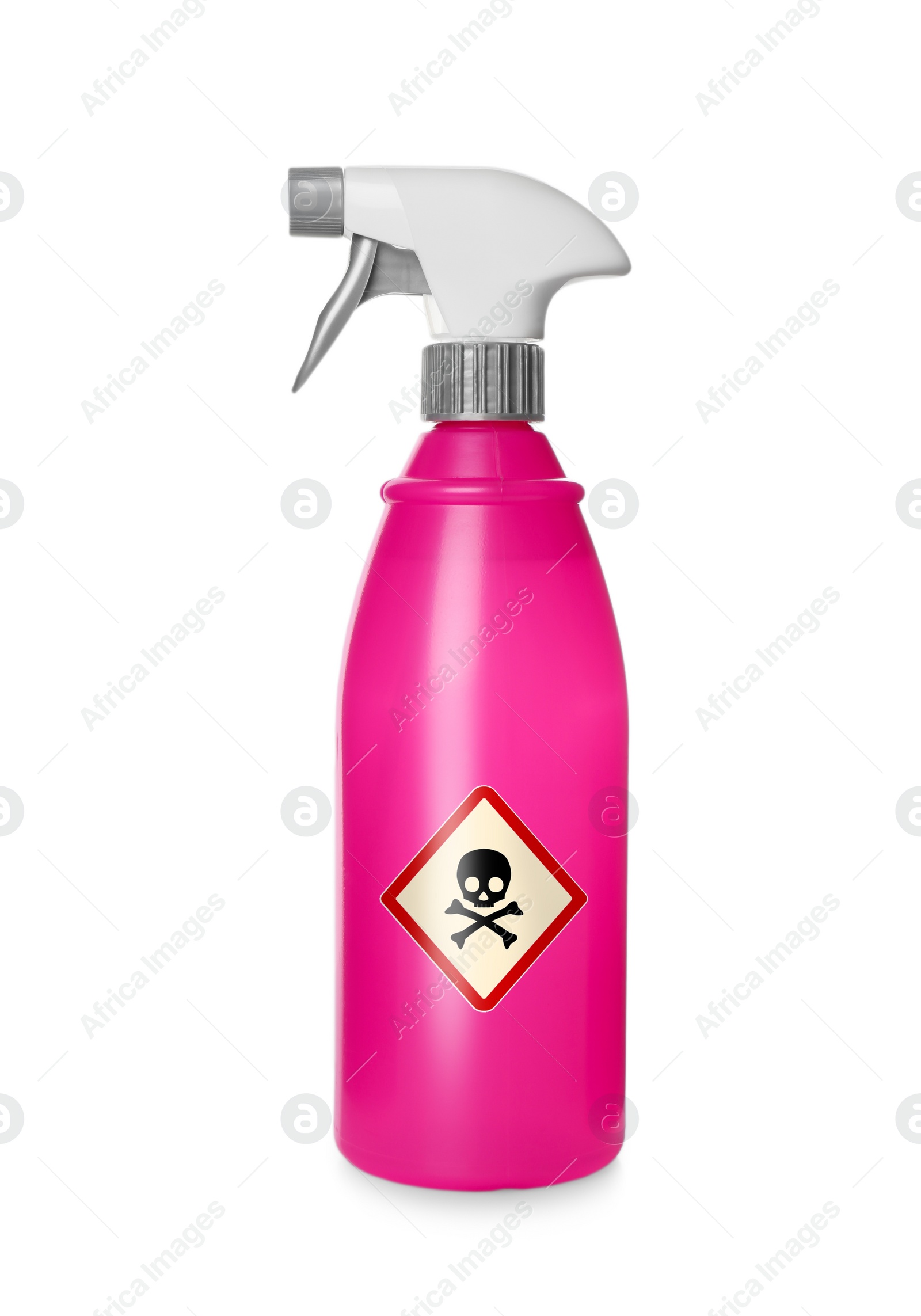 Image of Bottle of toxic household chemical with warning sign on white background