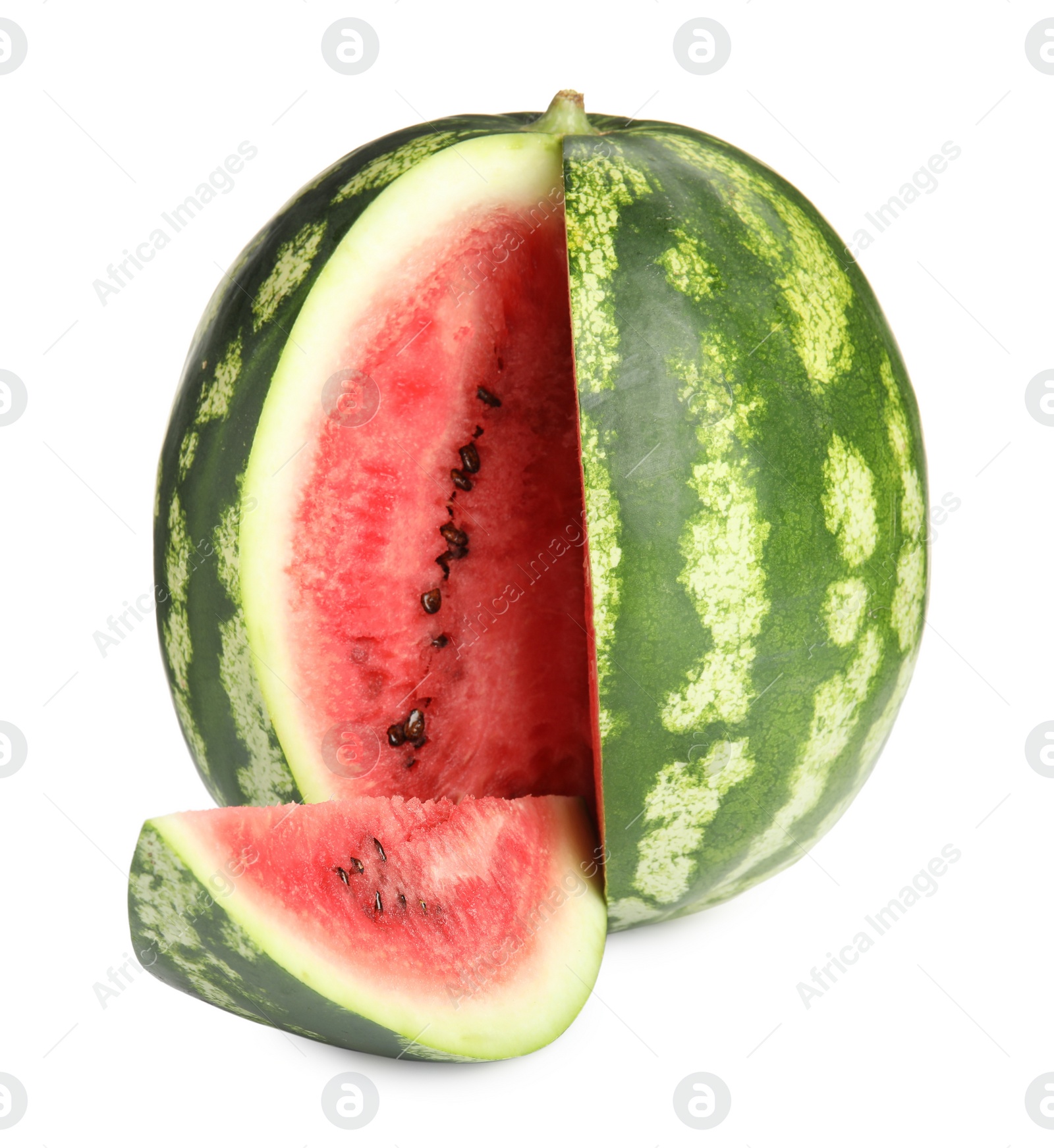 Photo of Cut delicious ripe watermelon on white background