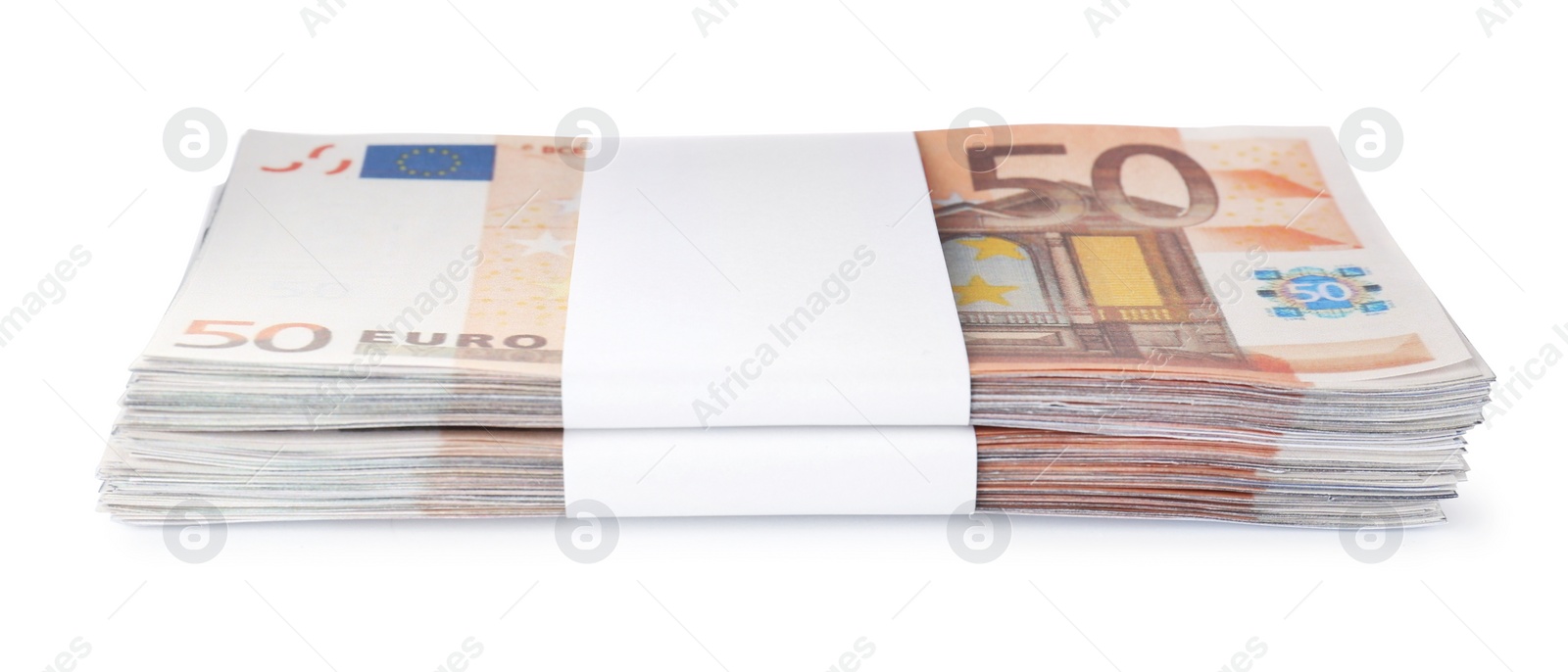 Photo of Stack of euro banknotes isolated on white. Money and finance