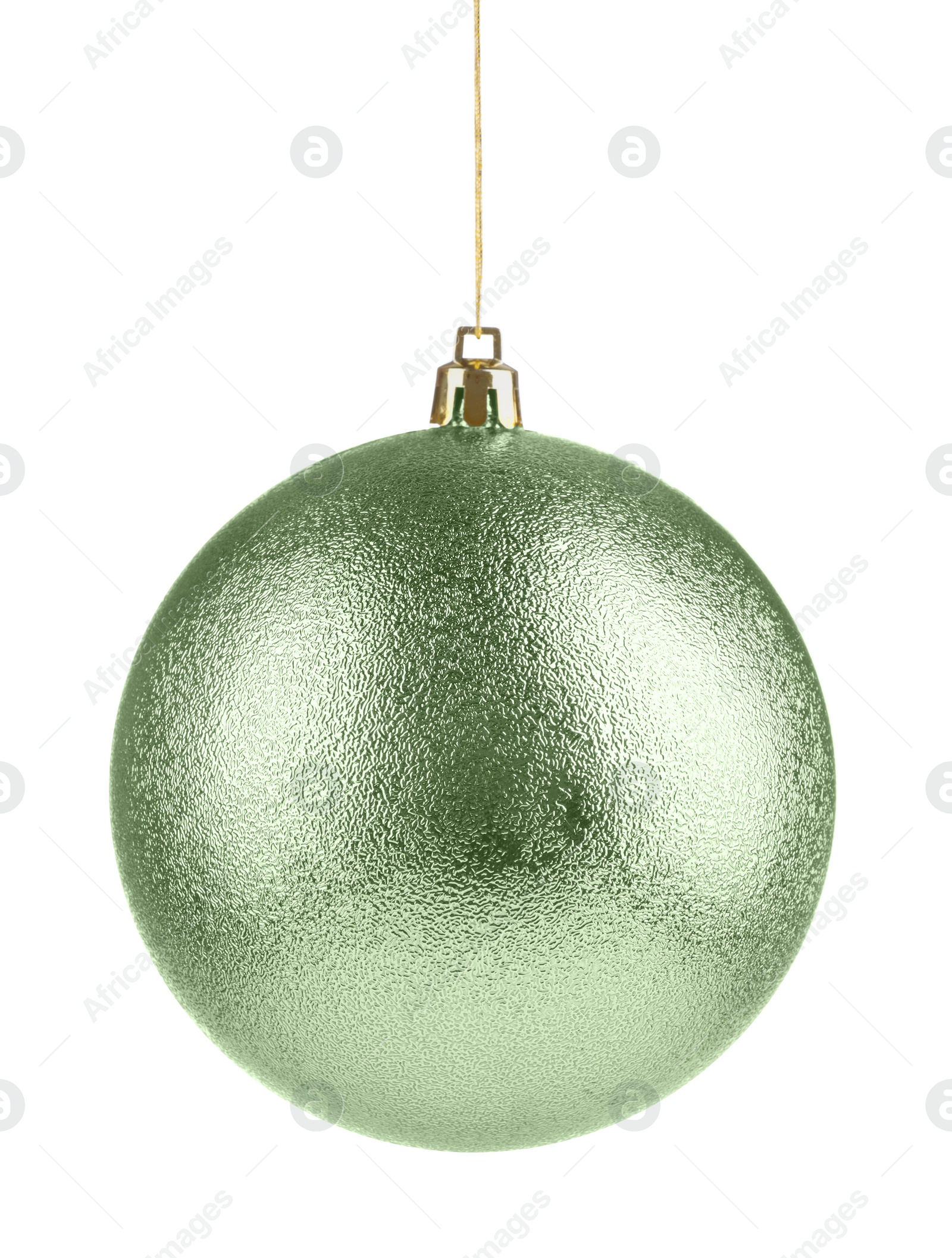 Image of Olive Christmas ball hanging on white background