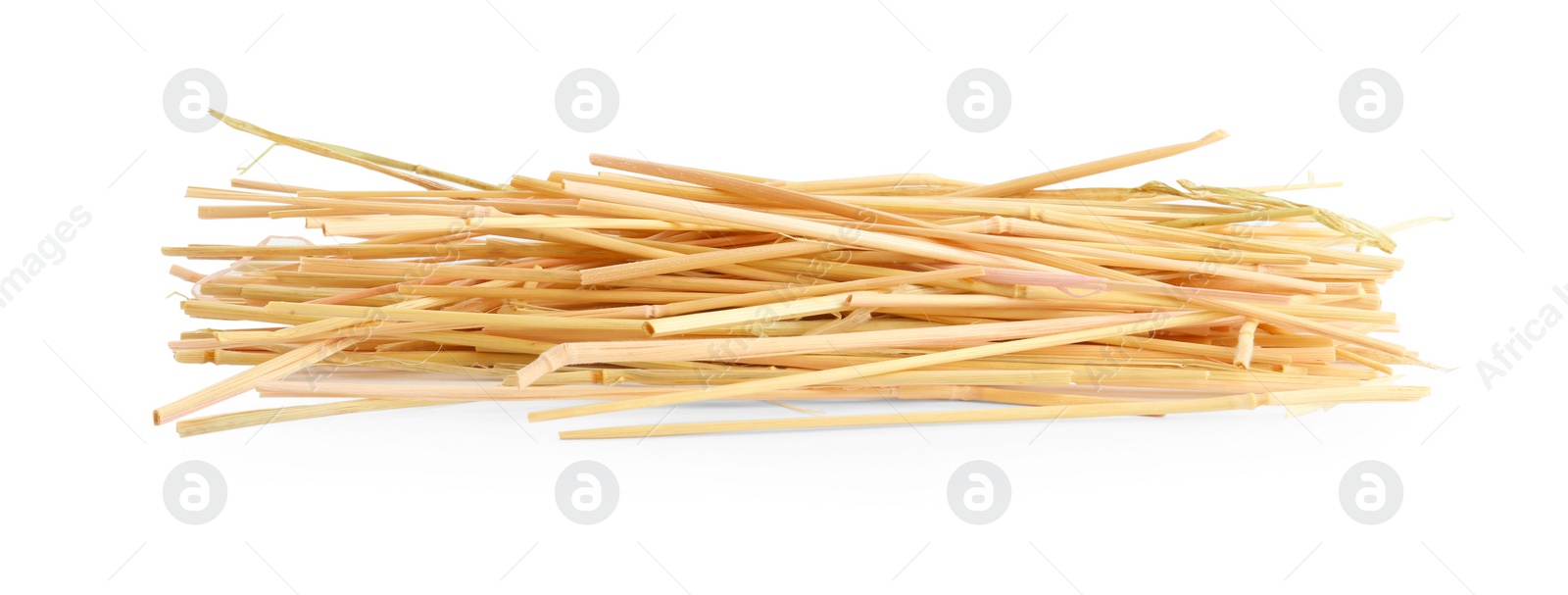 Photo of Heap of dried hay on white background