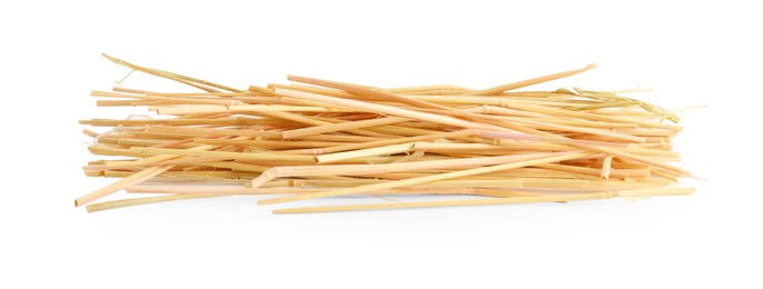 Photo of Heap of dried hay on white background