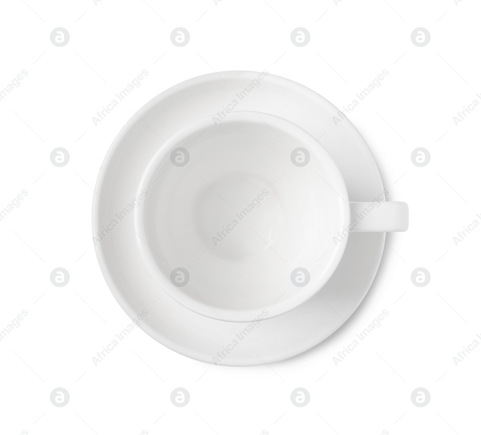 Photo of Empty coffee cup isolated on white, top view