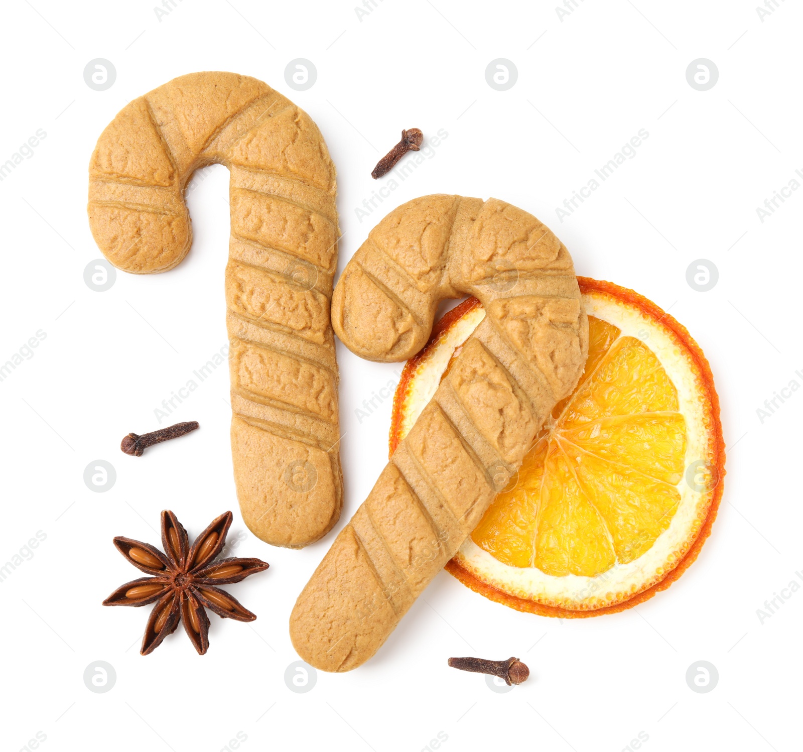 Photo of Tasty cookies on white background, top view