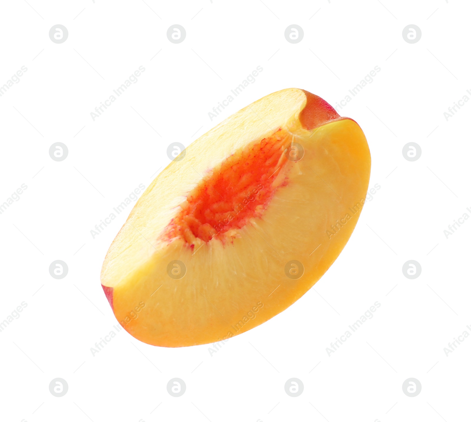 Photo of Slice of ripe peach isolated on white