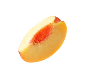 Slice of ripe peach isolated on white