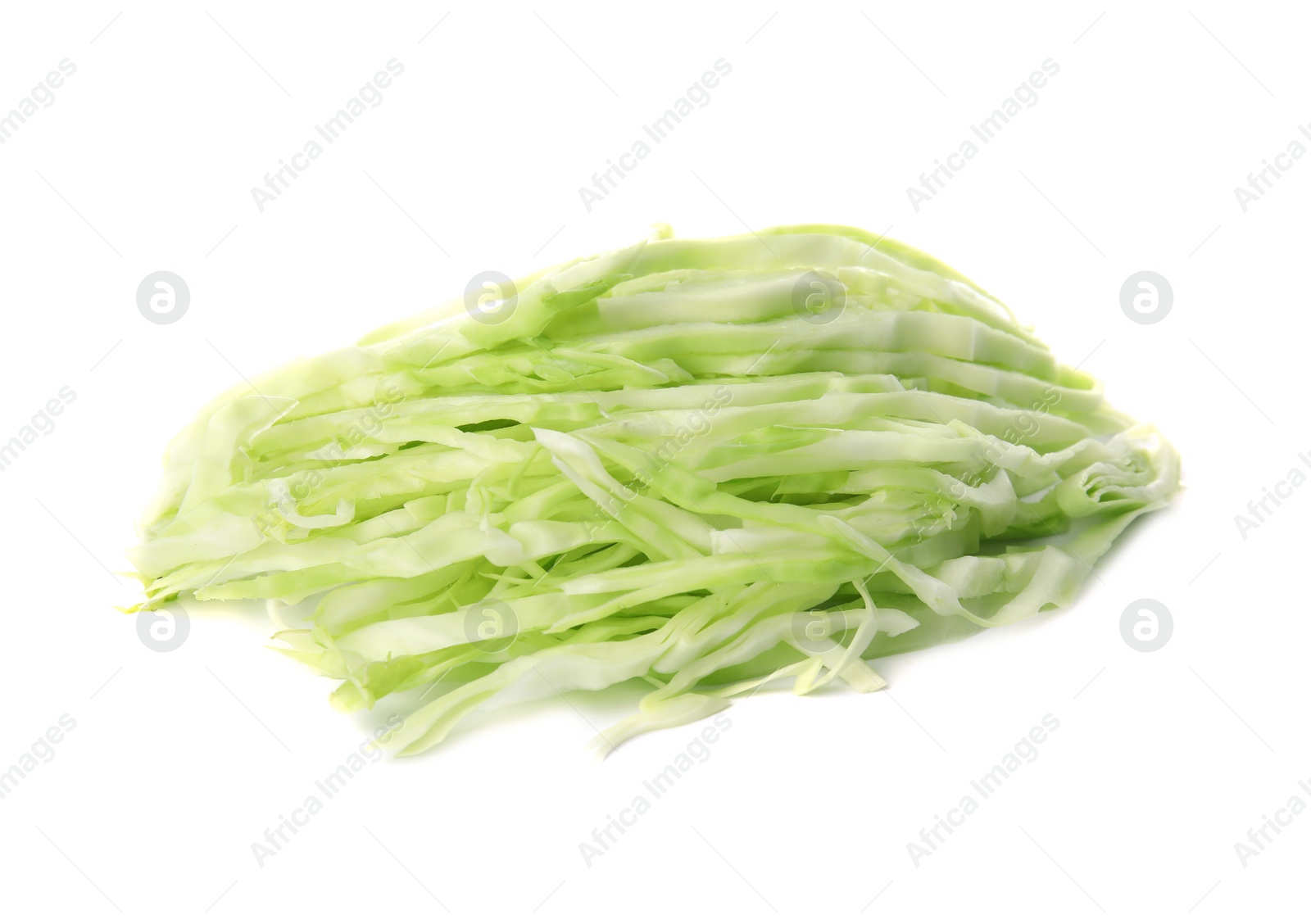 Photo of Chopped cabbage on white background. Healthy food