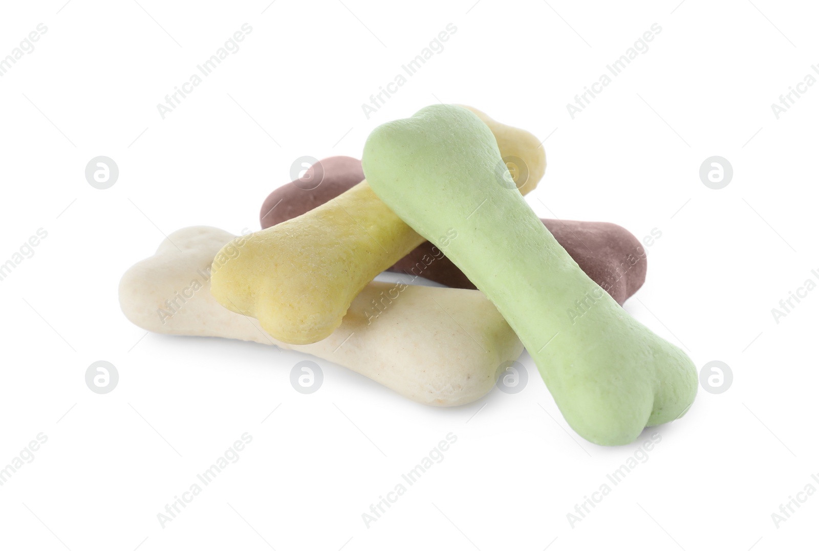 Photo of Different bone shaped dog cookies on white background