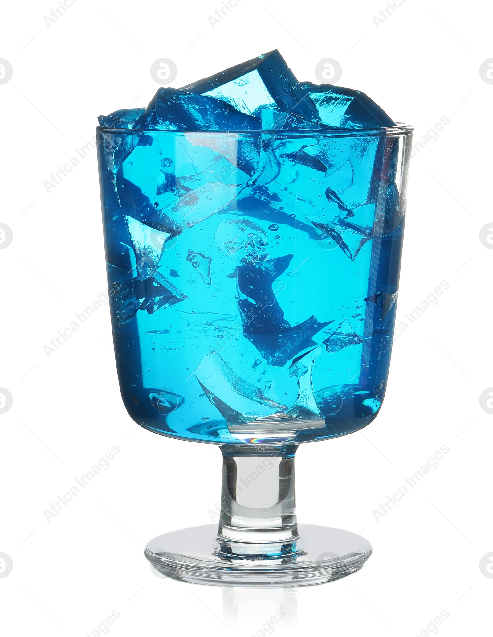 Photo of Dessert bowl with blue jelly on white background