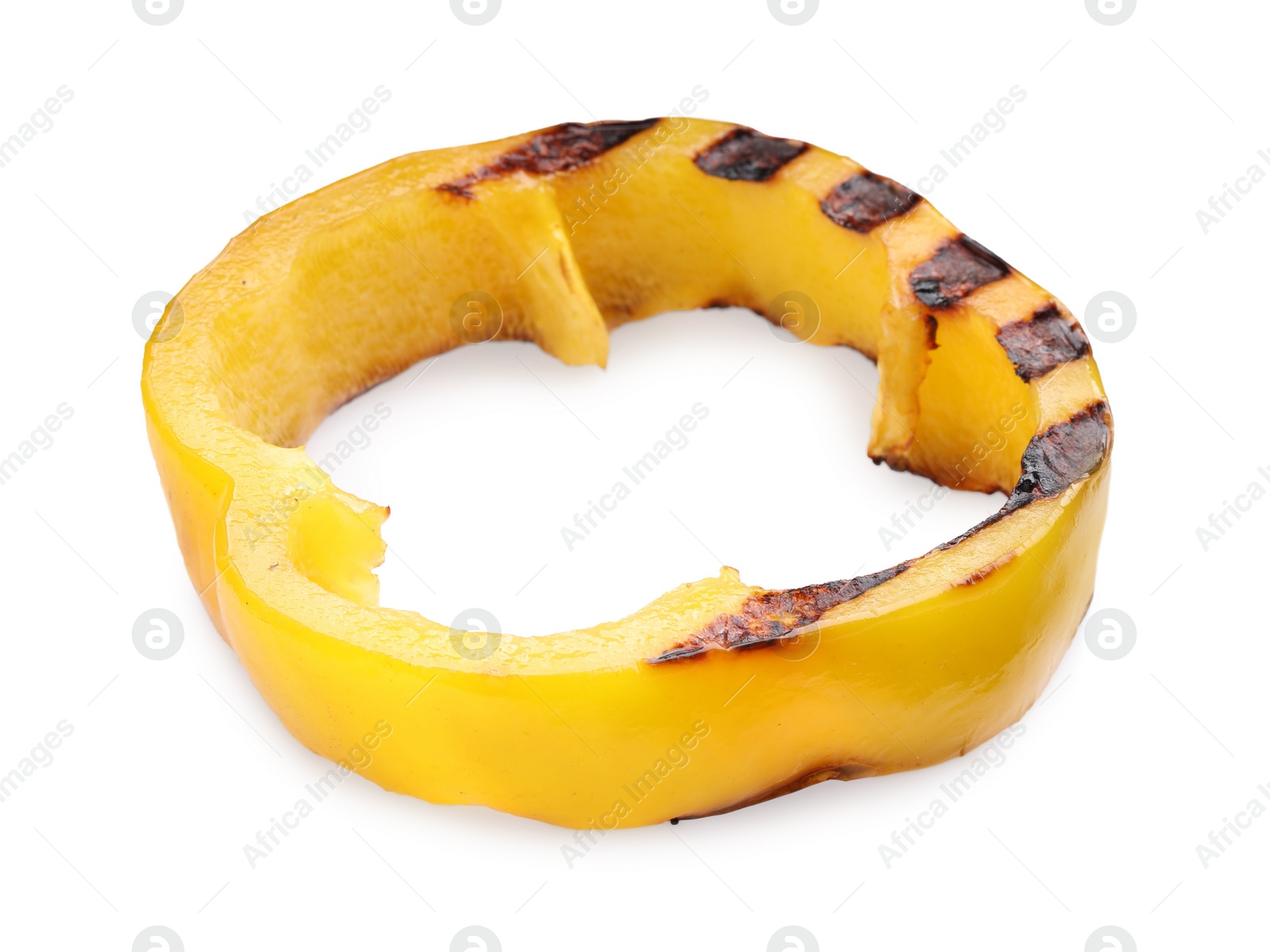 Photo of Slice of grilled yellow pepper isolated on white