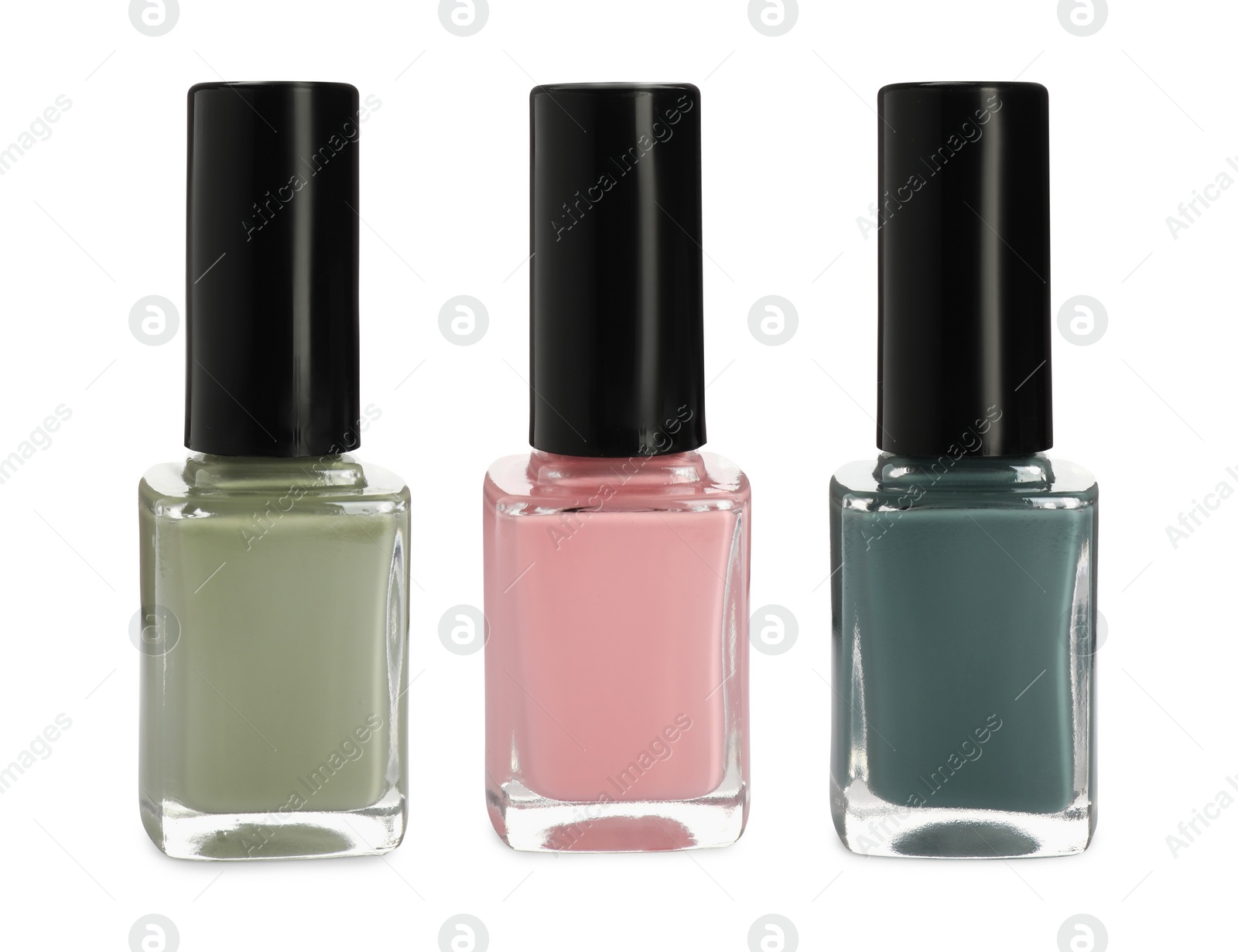 Image of Nail polishes of different colors isolated on white, collection