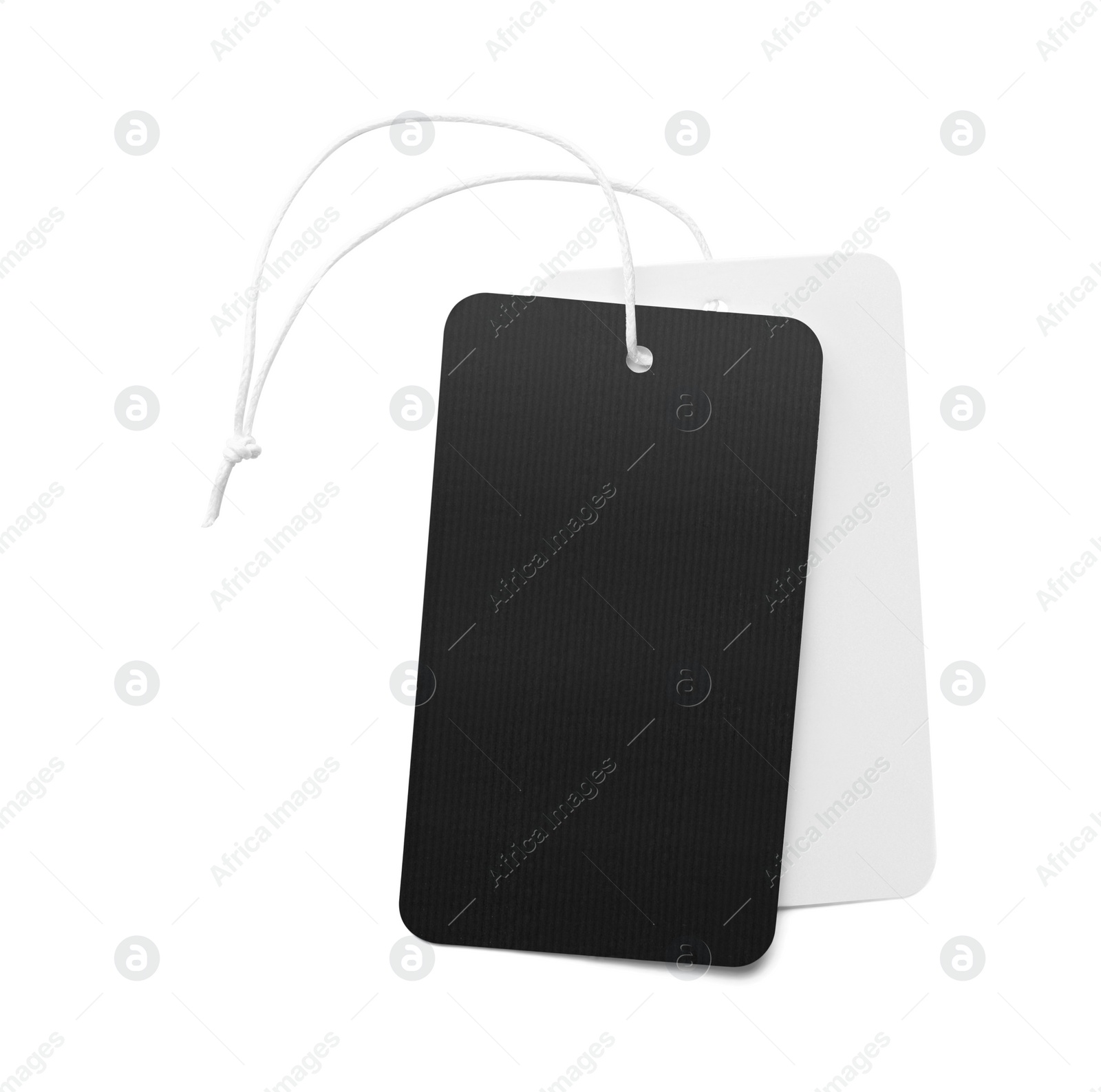 Photo of Cardboard tags with space for text isolated on white, top view