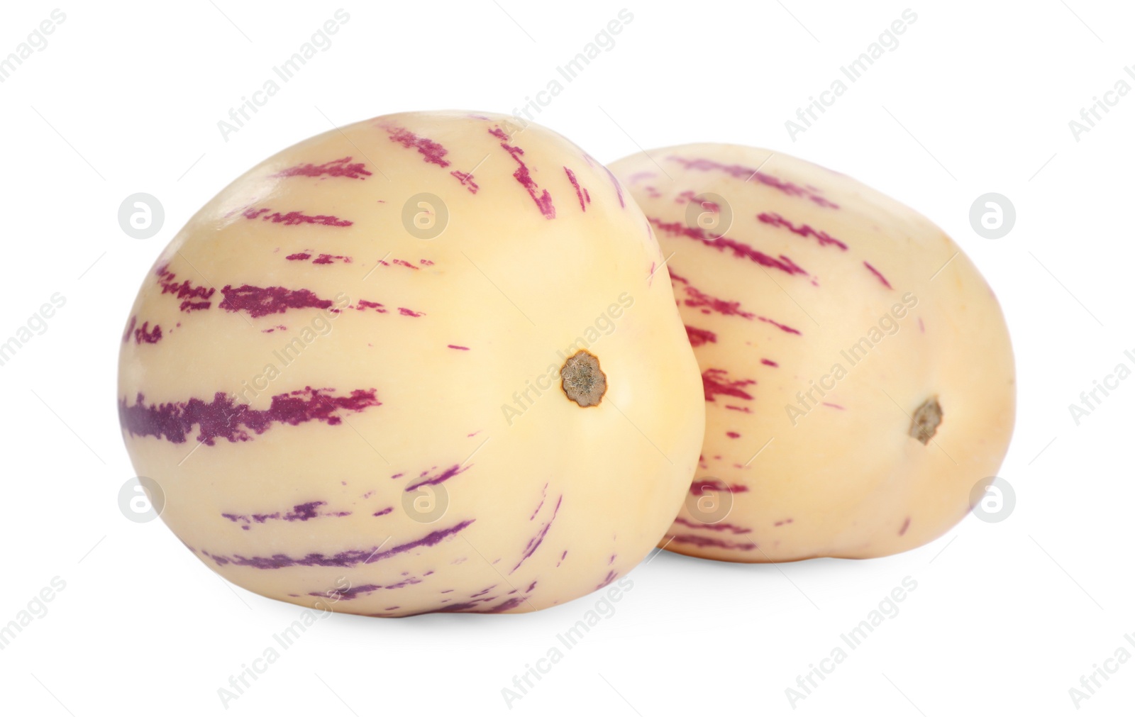 Photo of Fresh ripe pepino melons on white background