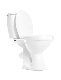 Photo of New ceramic toilet bowl on white background