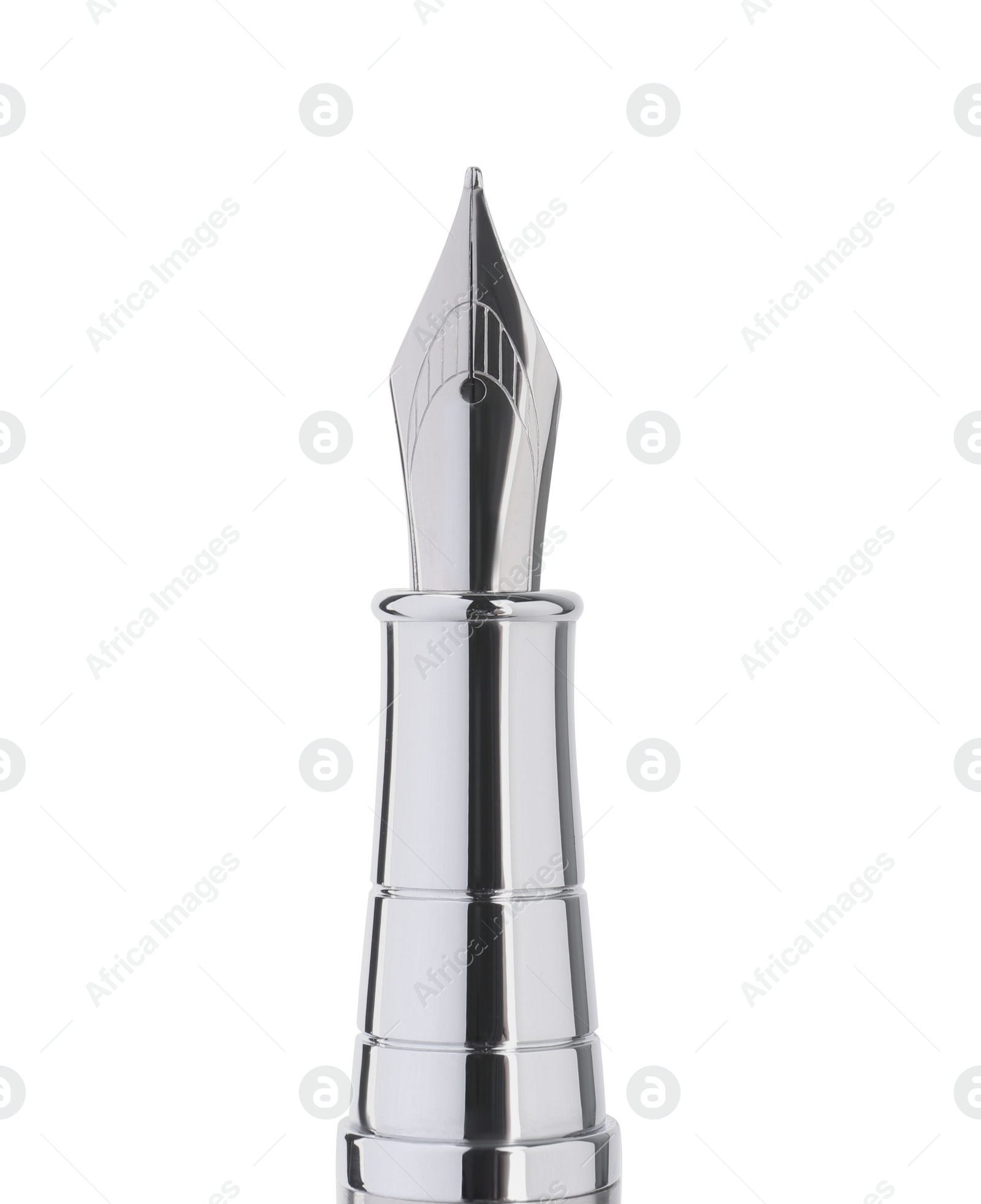 Photo of Stylish silver fountain pen isolated on white