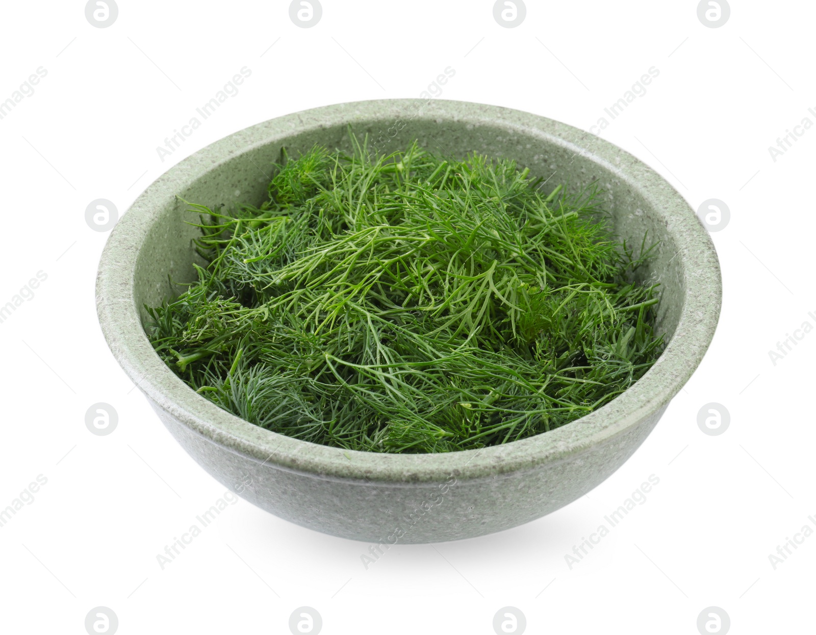 Photo of Bowl of fresh dill isolated on white