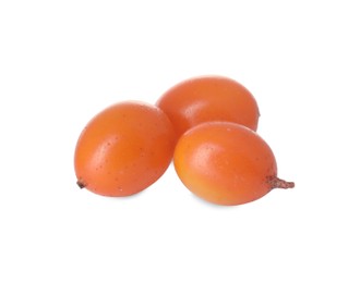 Photo of Fresh ripe sea buckthorn berries on white background