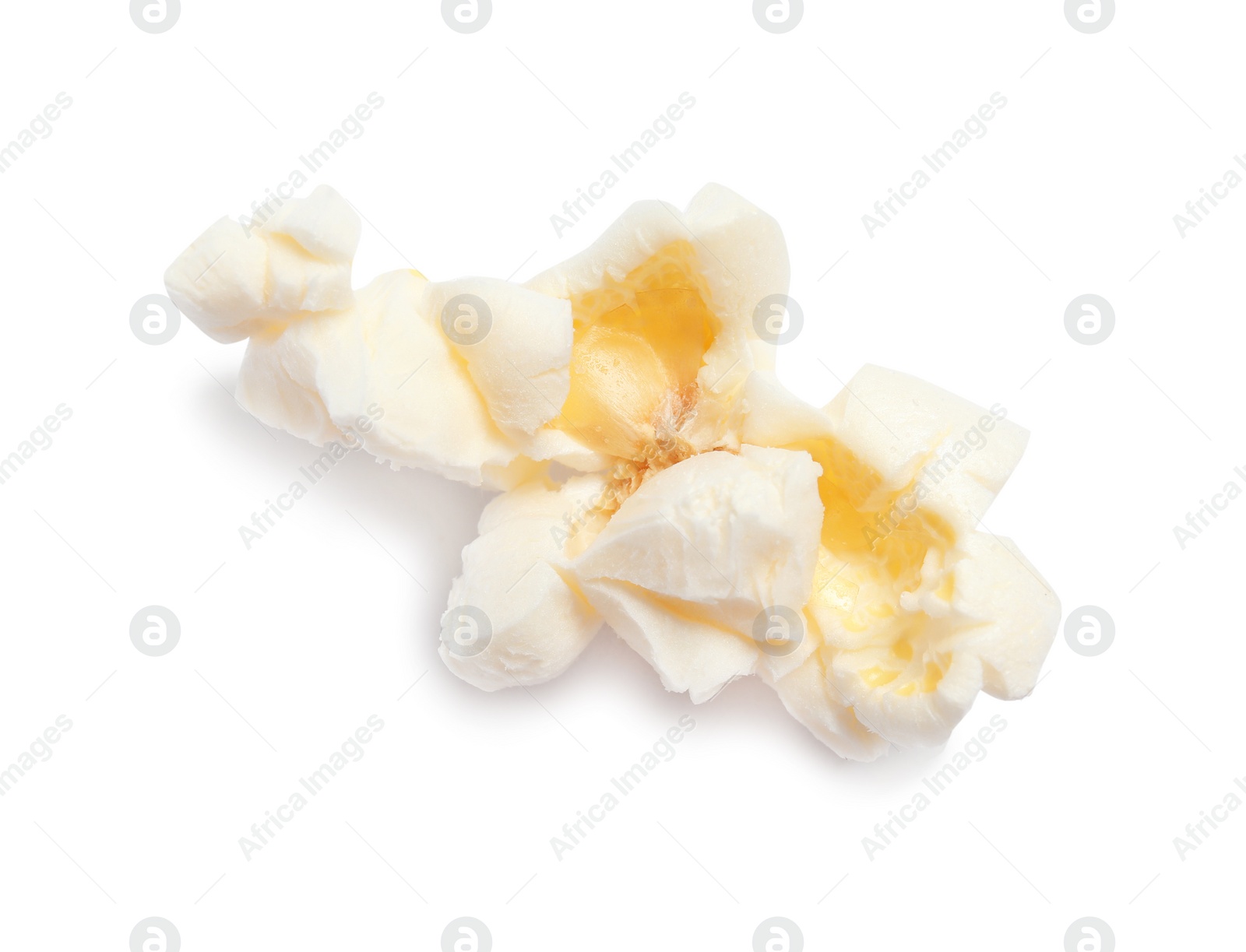 Photo of Delicious salty popcorn on white background