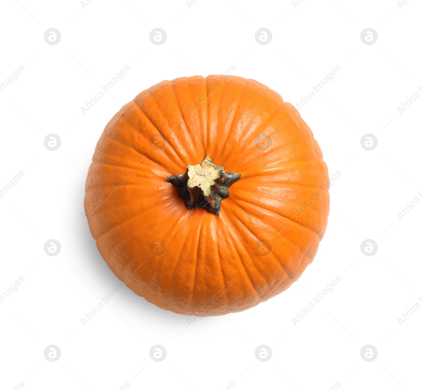 Photo of Fresh ripe pumpkin isolated on white, top view. Organic plant