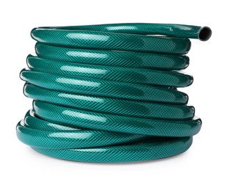 Green rubber watering hose isolated on white