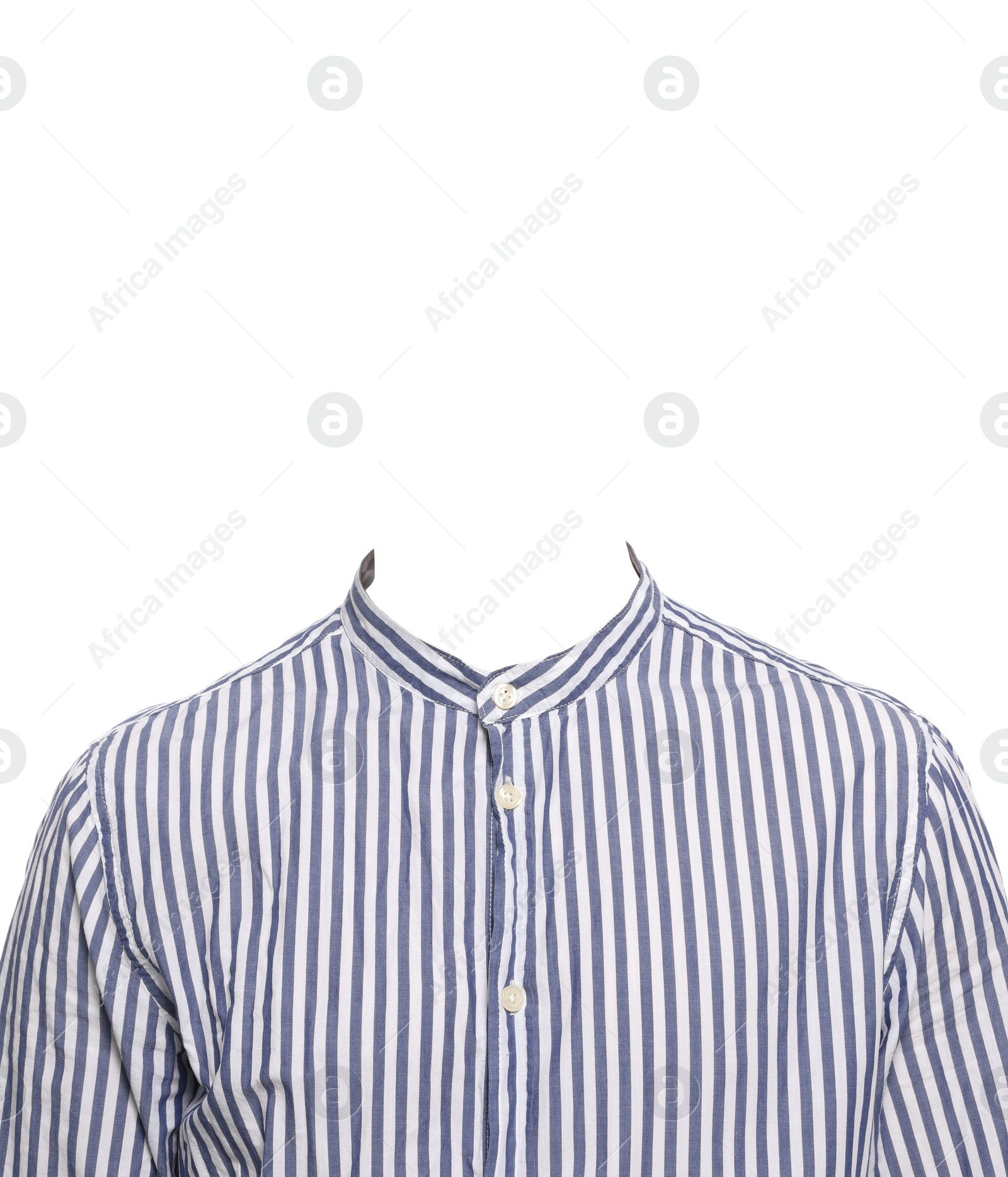 Image of Outfit replacement template for passport photo or other documents. Striped shirt isolated on white