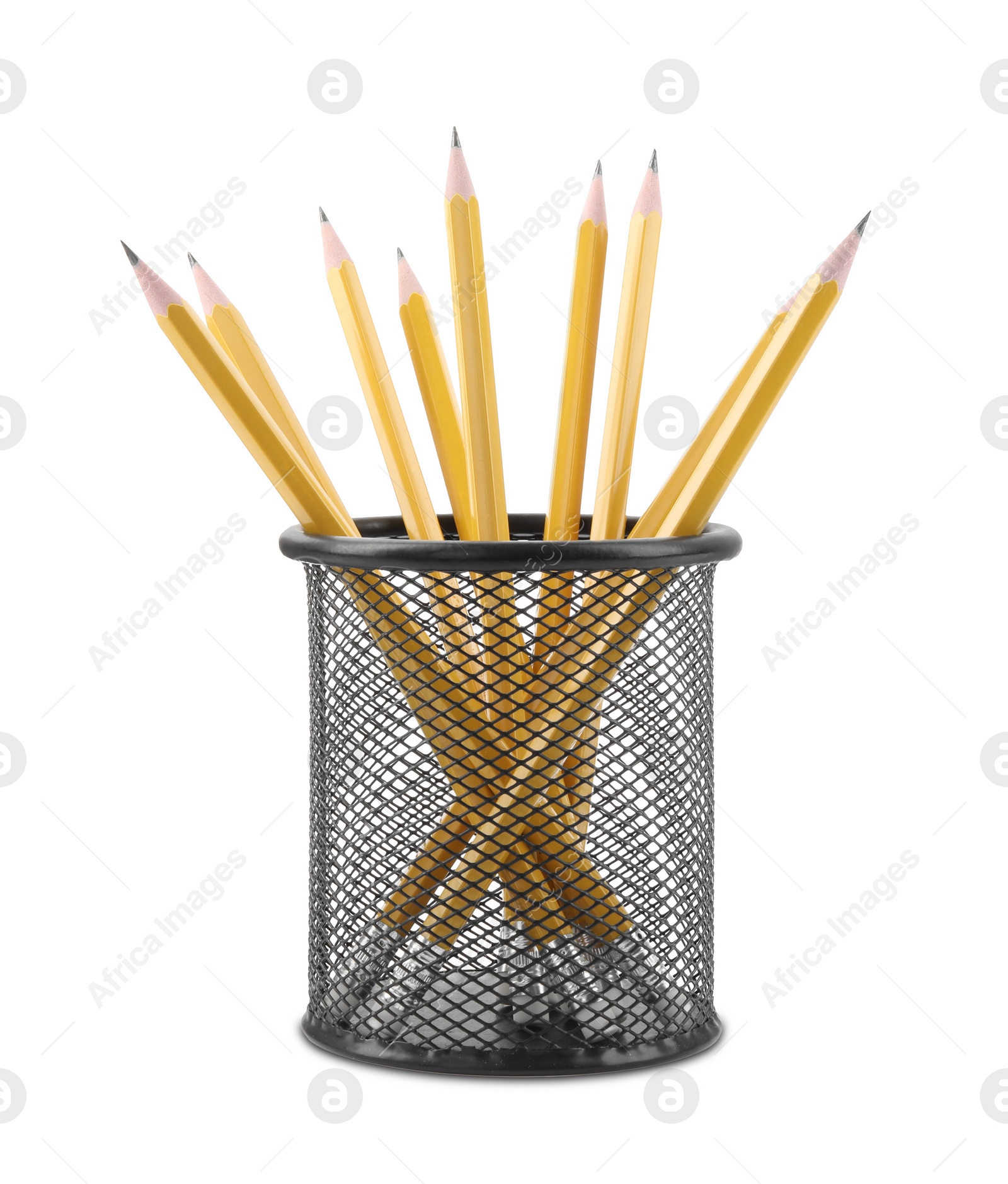 Photo of Many sharp pencils in holder isolated on white