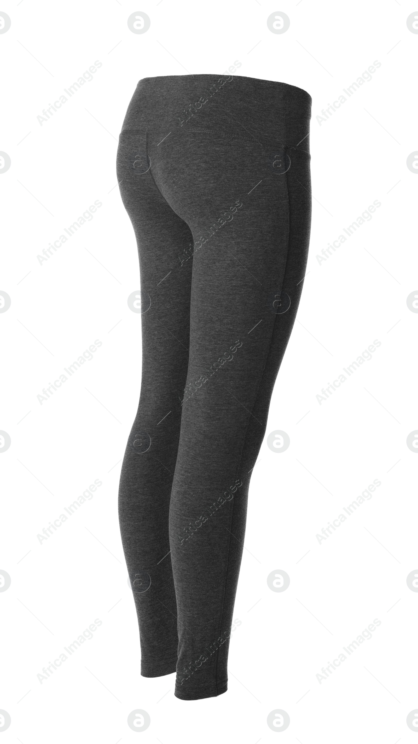 Photo of Grey women's leggins isolated on white. Sports clothing