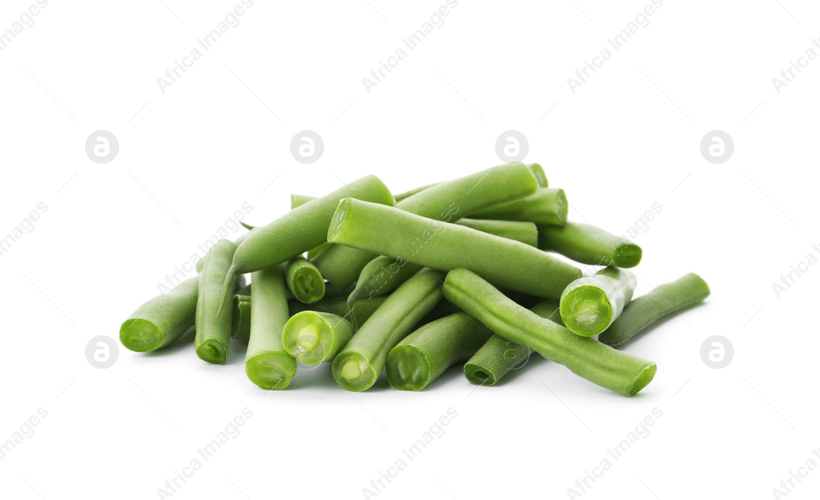 Photo of Delicious fresh green beans on white background