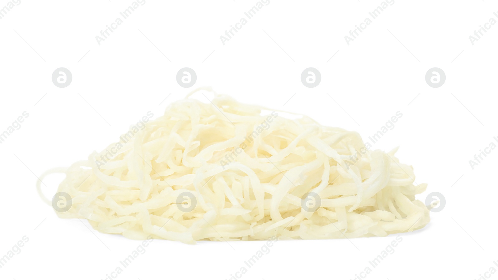 Photo of Tasty homemade fermented cabbage isolated on white