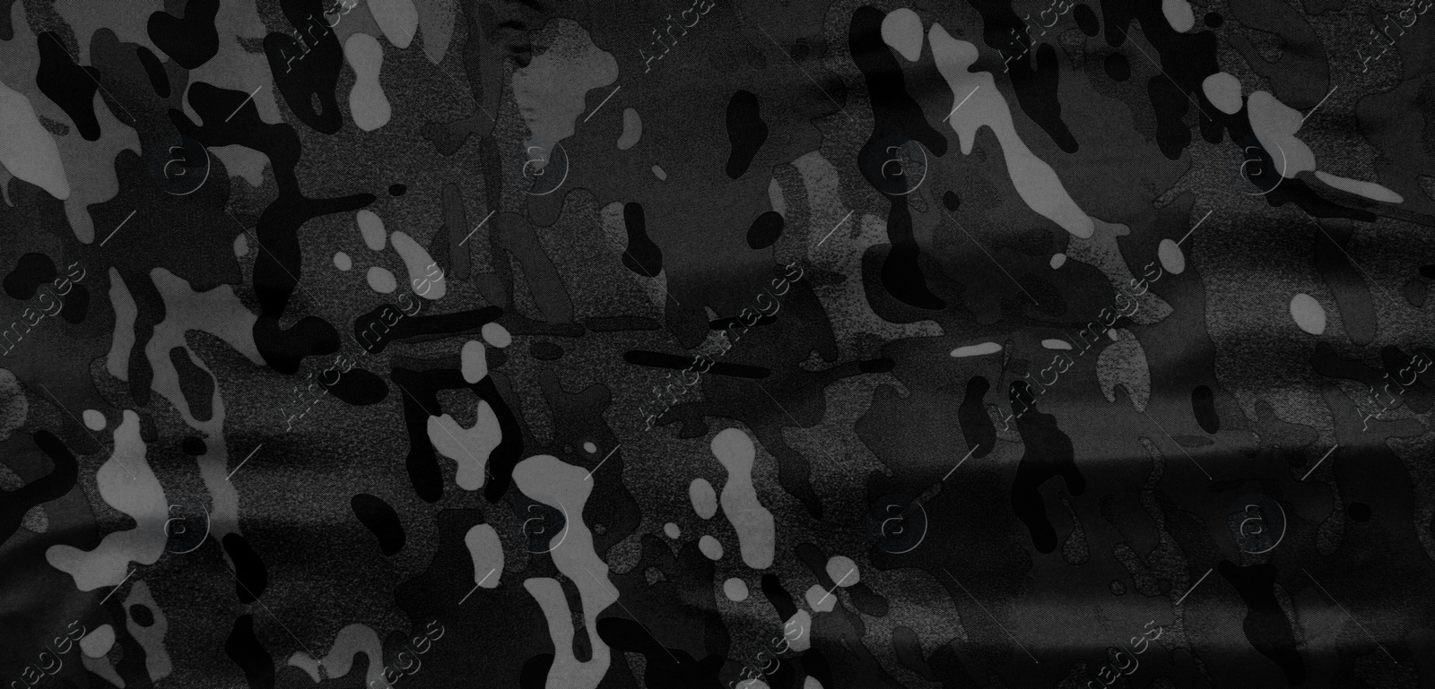 Image of Texture of camouflage fabric as background, black and white effect. Banner design