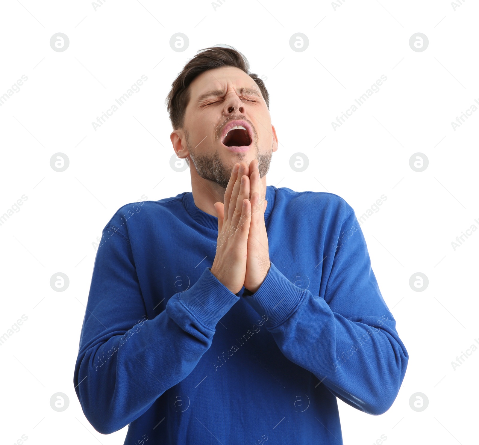 Photo of Man suffering from cold isolated on white