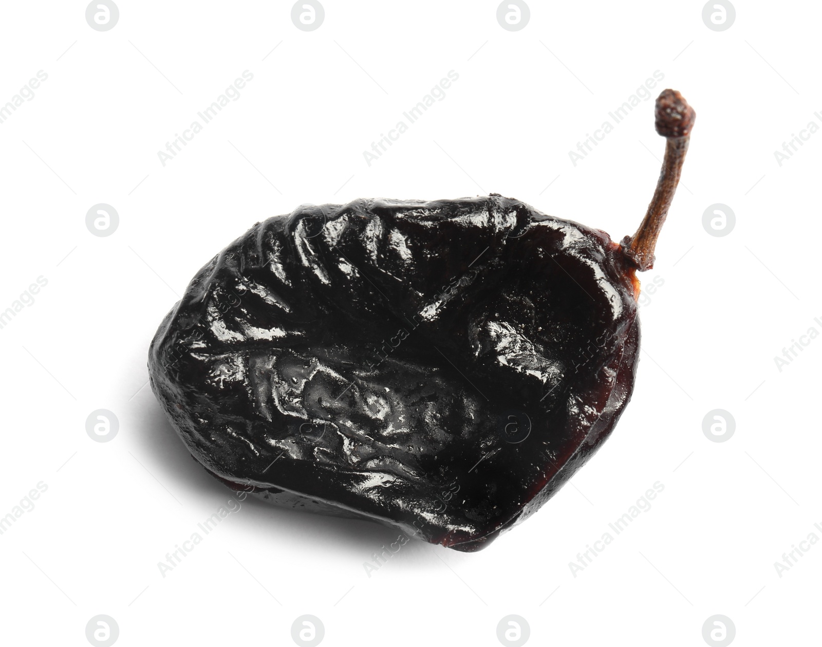 Photo of Tasty prune on white background, closeup. Dried fruit as healthy snack