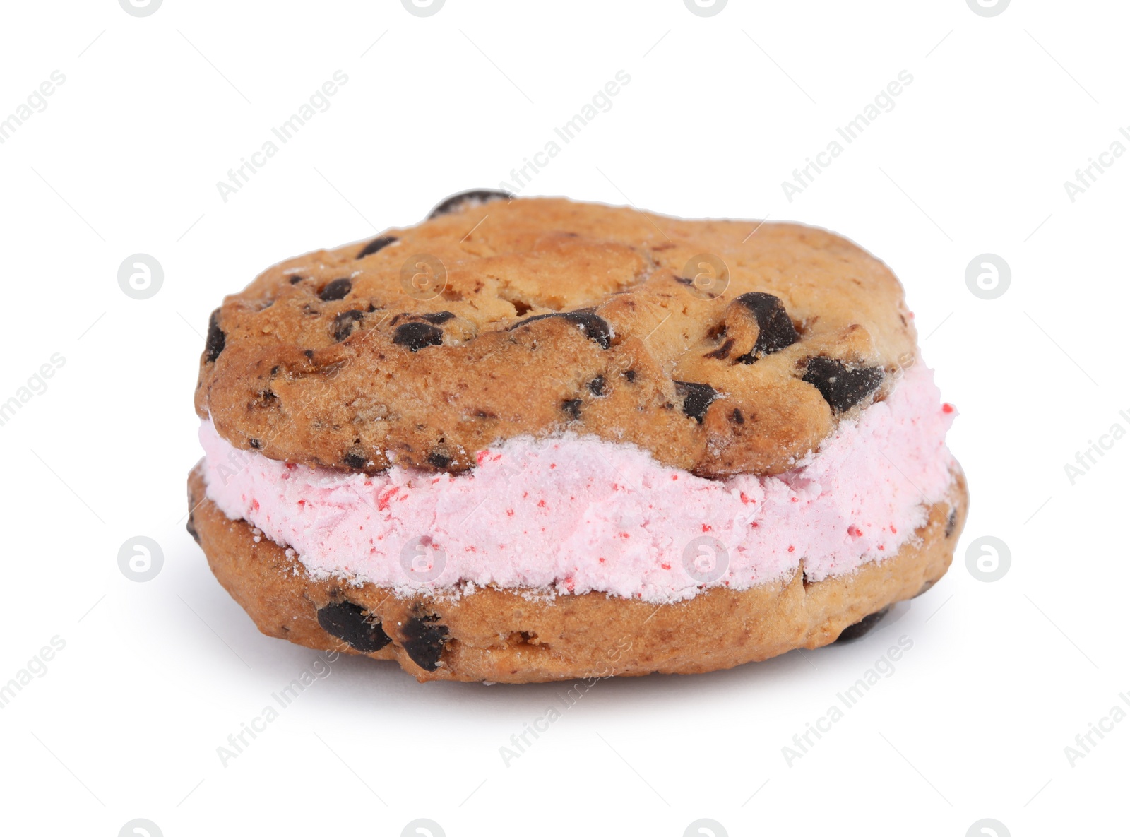 Photo of Sweet delicious ice cream cookie sandwich  on white background