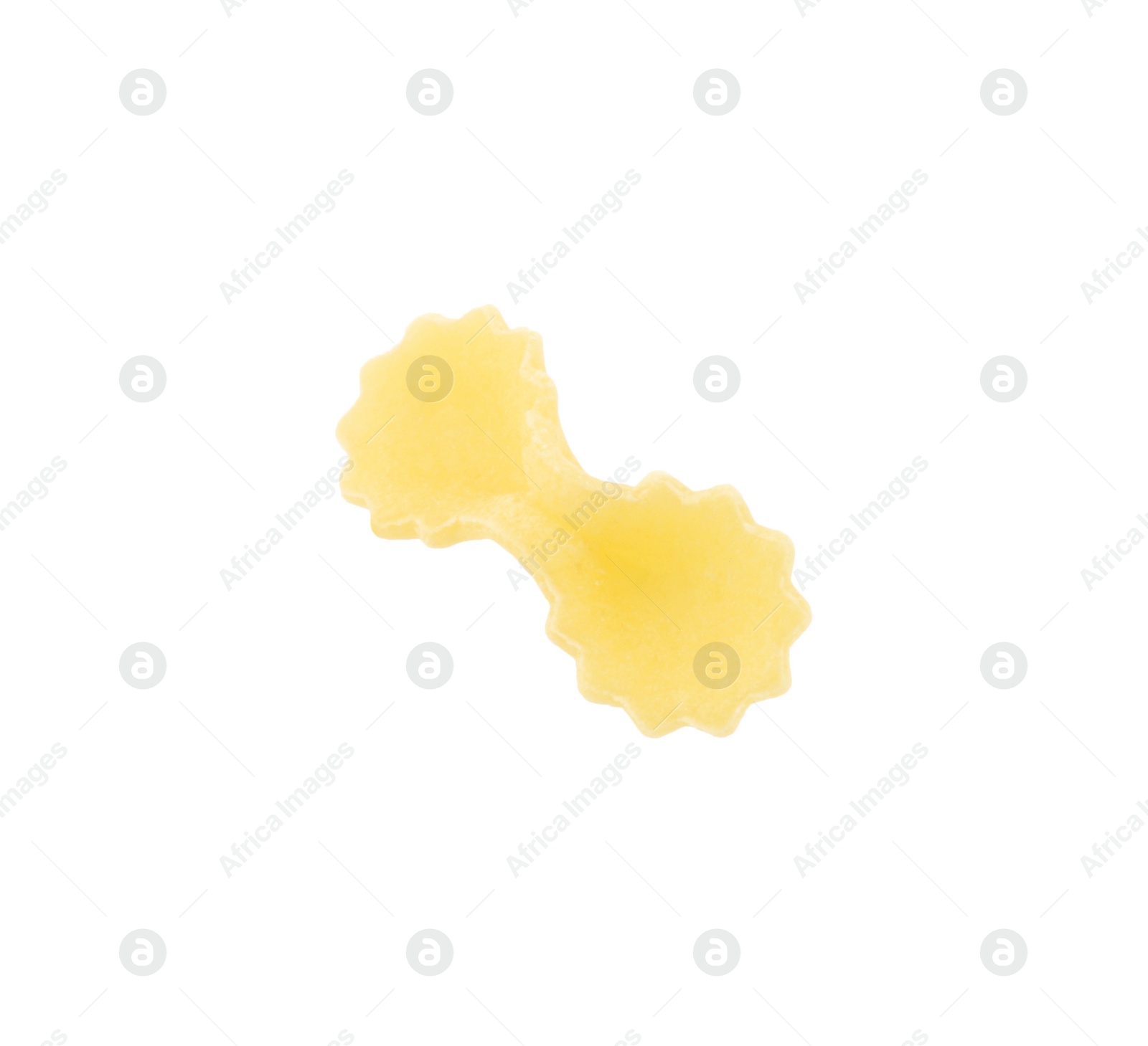 Photo of One piece of raw farfalline pasta isolated on white