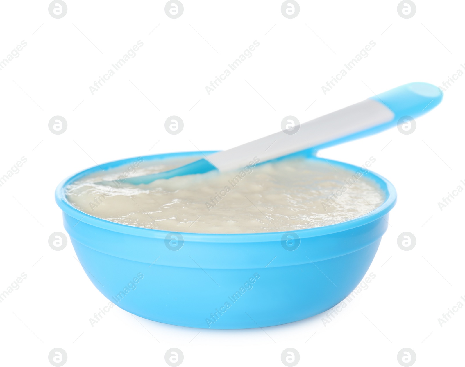 Photo of Healthy baby food in bowl on white background