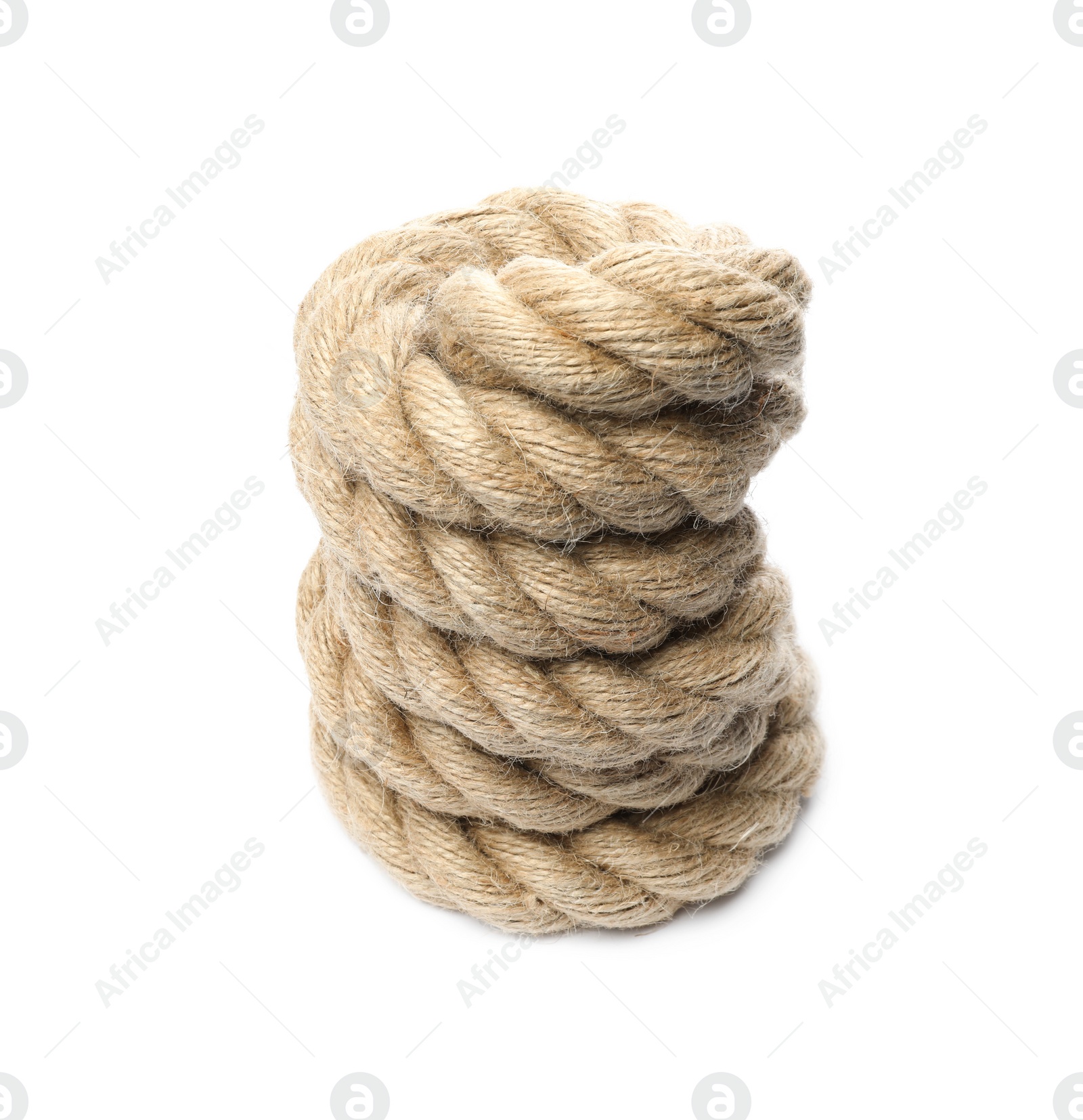 Photo of Bundle of hemp rope isolated on white