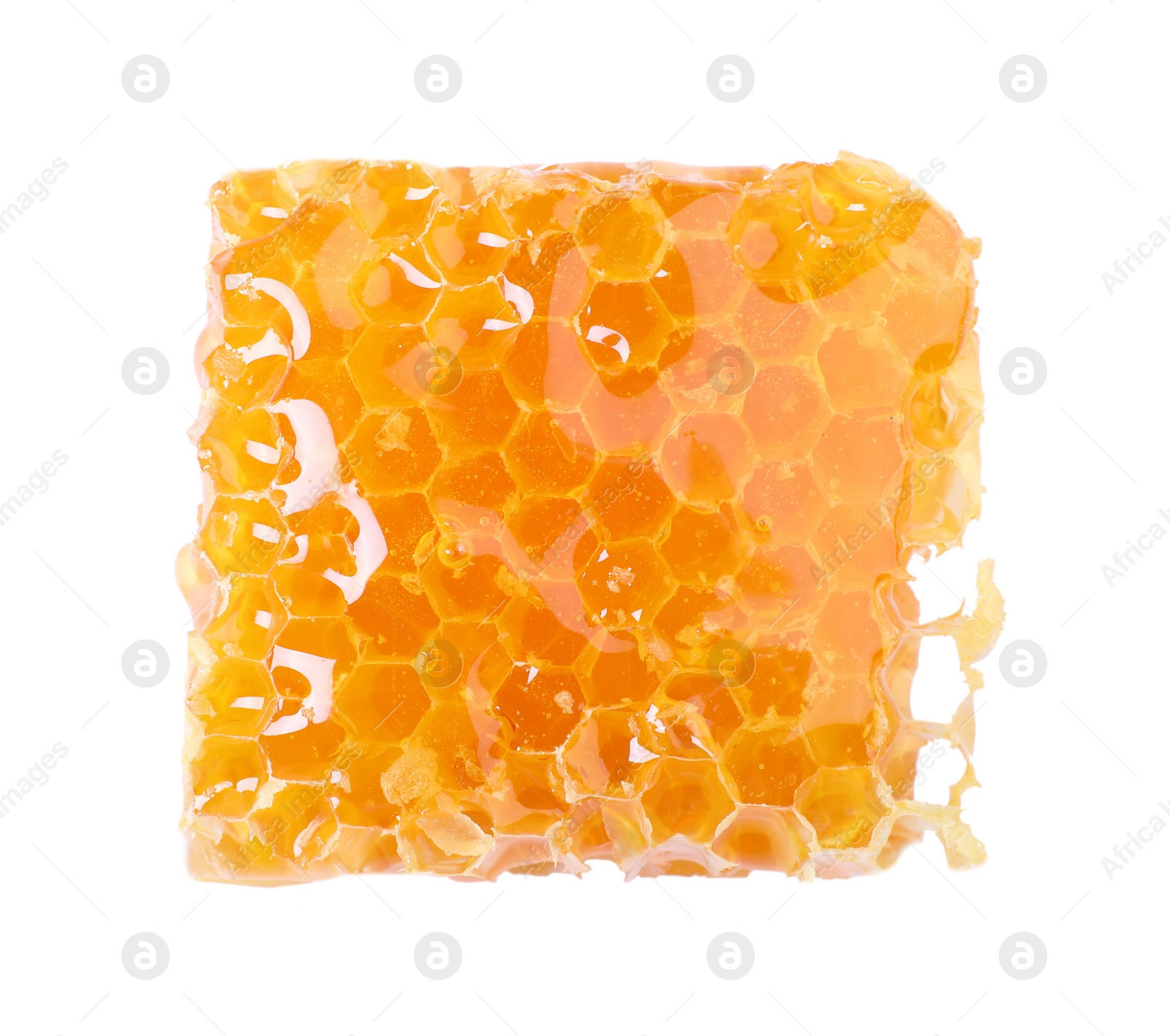 Photo of Natural honeycomb with tasty honey isolated on white, top view