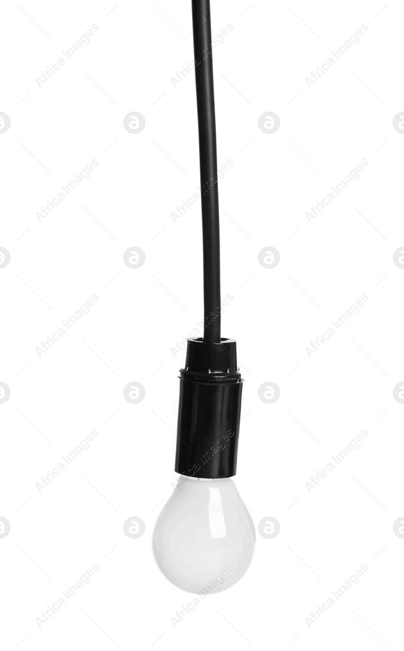 Photo of New light bulb for lamp on white background