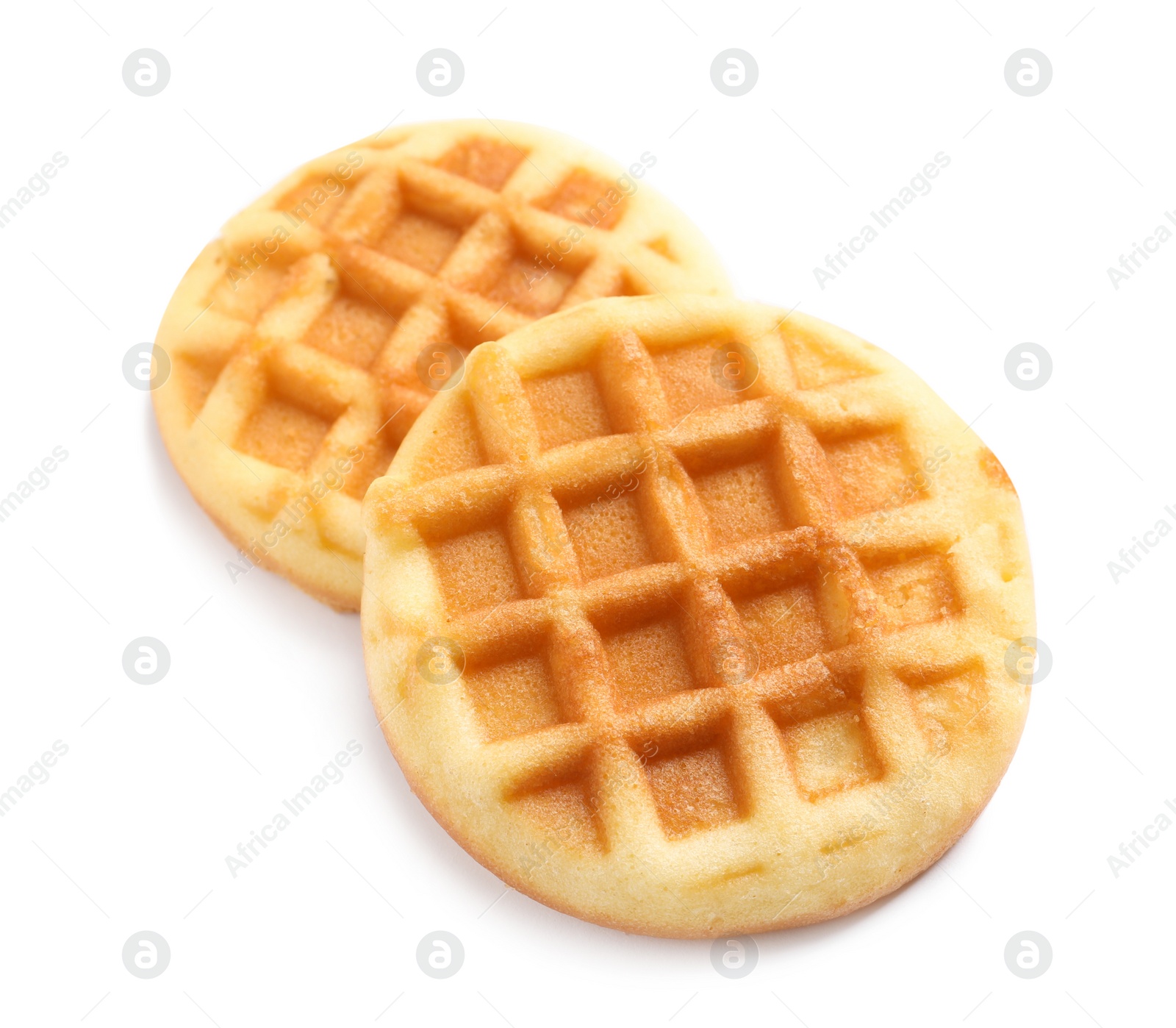 Photo of Delicious waffles for breakfast on white background