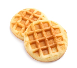 Photo of Delicious waffles for breakfast on white background