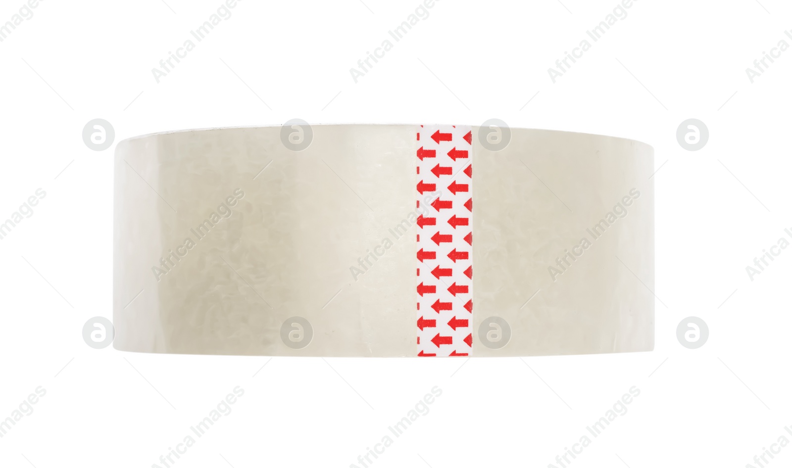 Photo of Roll of adhesive tape on white background, top view