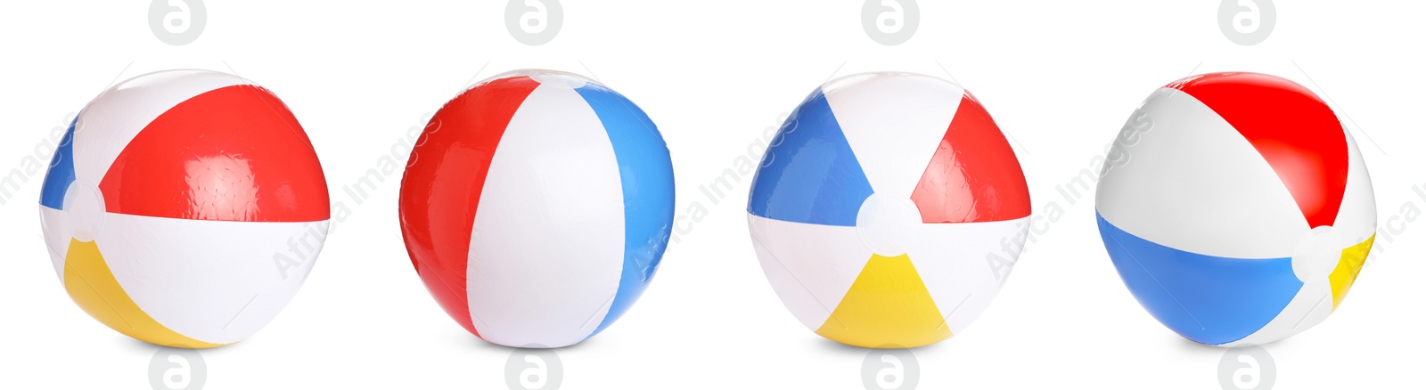 Image of Set with bright inflatable balls on white background. Banner design