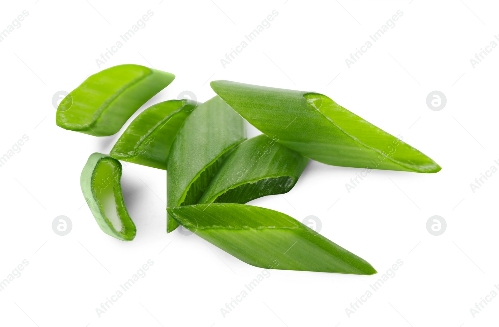 Photo of Chopped fresh green onions on white background