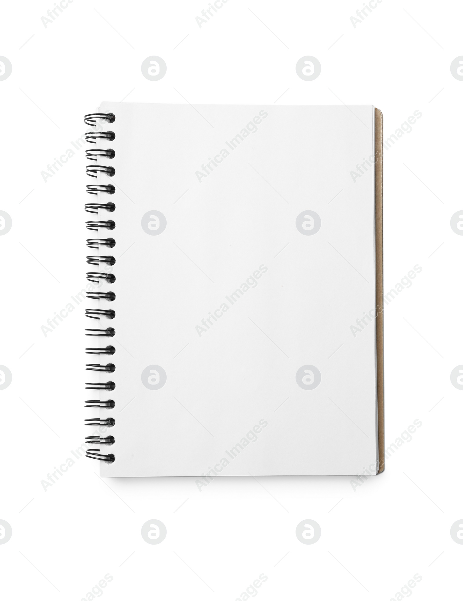 Photo of Stylish open notebook isolated on white, top view