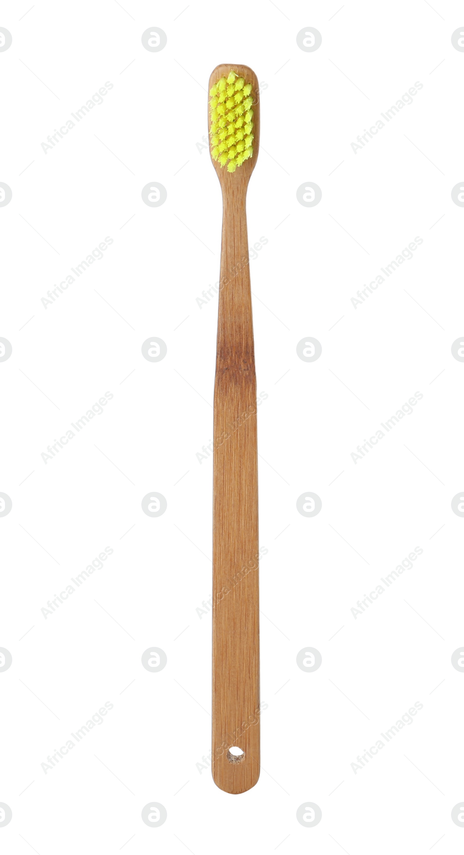 Photo of Bamboo toothbrush on white background. Dental care