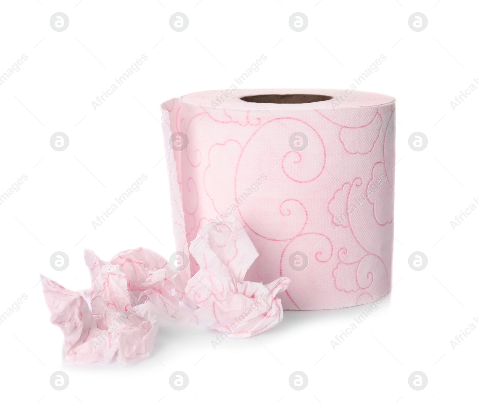 Photo of Color toilet paper roll on white background