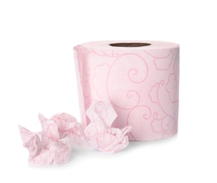 Photo of Color toilet paper roll on white background