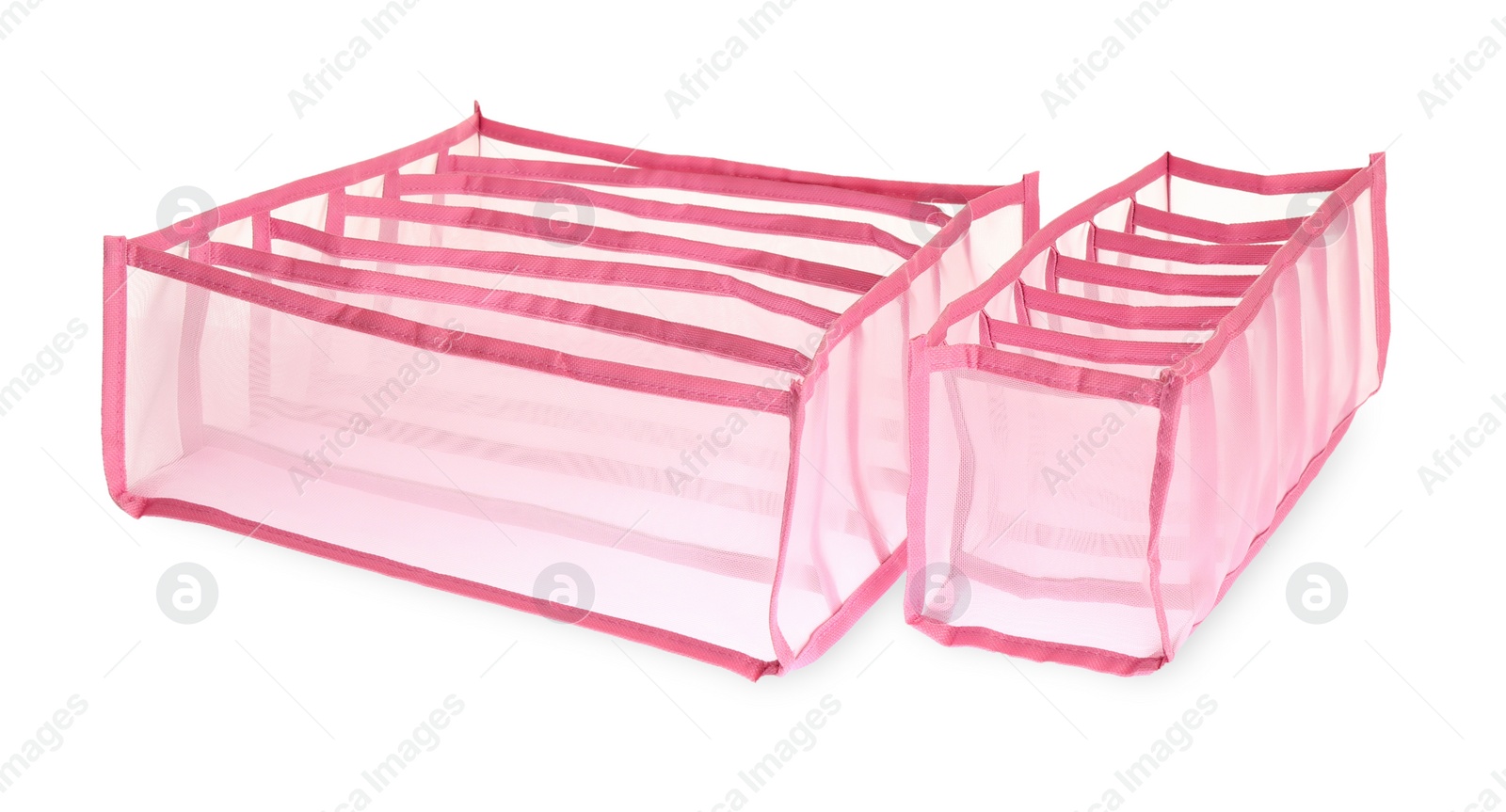 Photo of New empty transparent organizers isolated on white