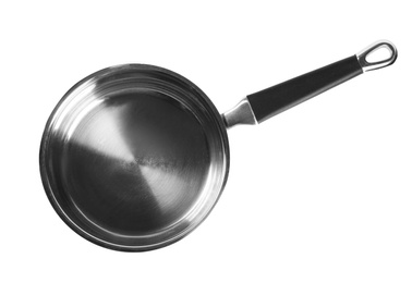 Photo of Empty sauce pan isolated on white, top view