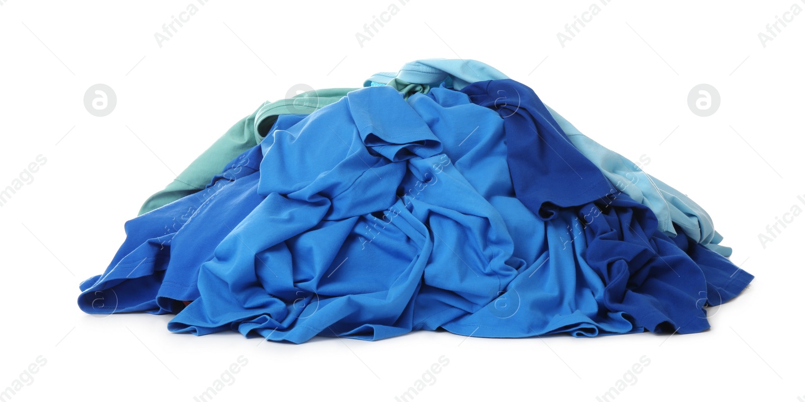 Photo of Pile of dirty clothes on white background